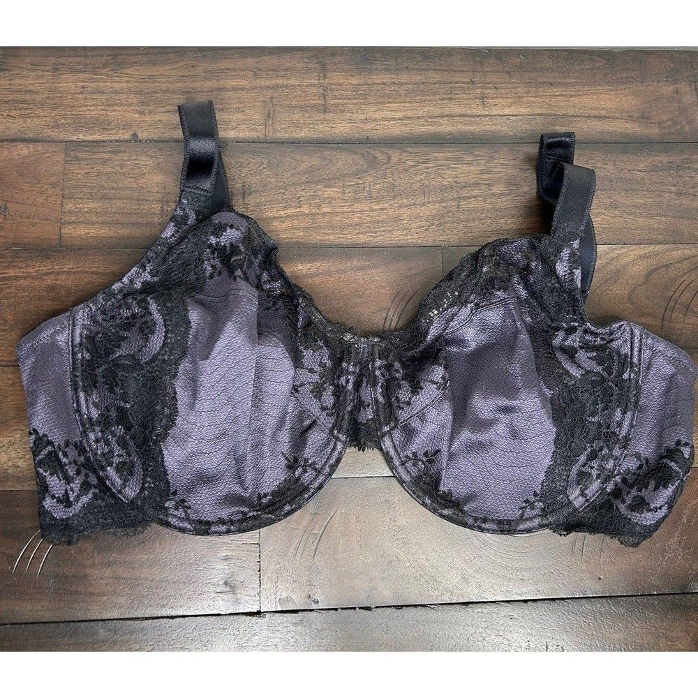 NWOT Wacoal Black Purple Lace Unlined Bra 40DD 855256